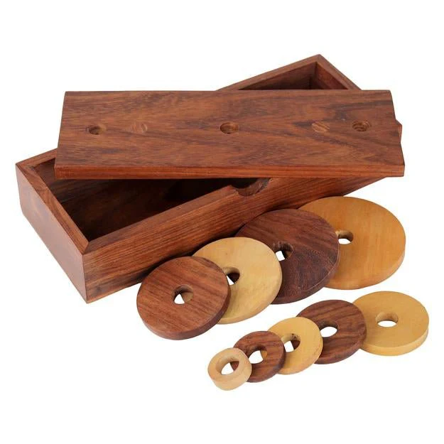 Wooden 9-Rings Tower of Hanoi Puzzle Game | Handmade (Brown) - Image 10