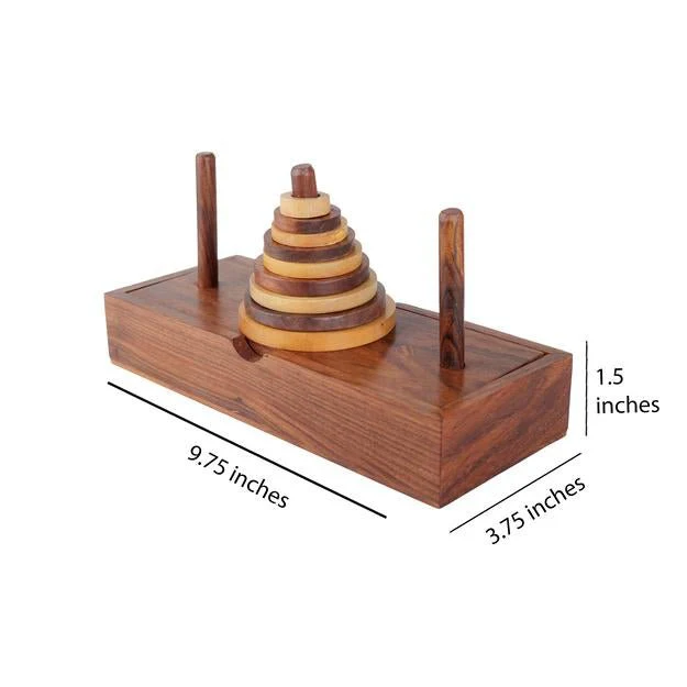 Wooden 9-Rings Tower of Hanoi Puzzle Game | Handmade (Brown) - Image 12