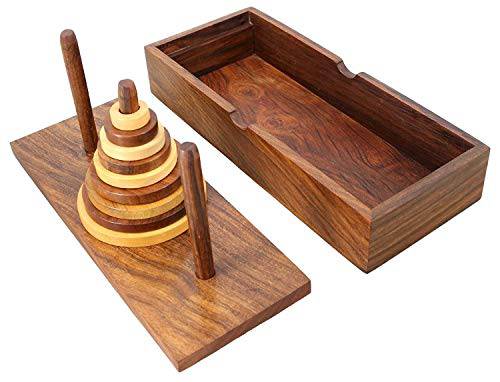 Wooden 9-Rings Tower of Hanoi Puzzle Game | Handmade (Brown) - Image 2