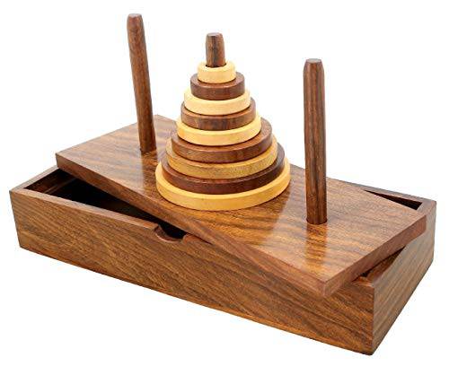 Wooden 9-Rings Tower of Hanoi Puzzle Game | Handmade (Brown) - Image 5