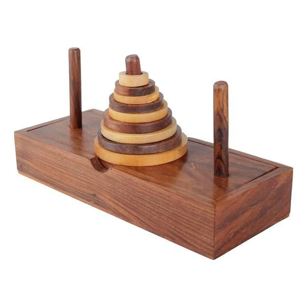 Wooden 9-Rings Tower of Hanoi Puzzle Game | Handmade (Brown) - Image 8