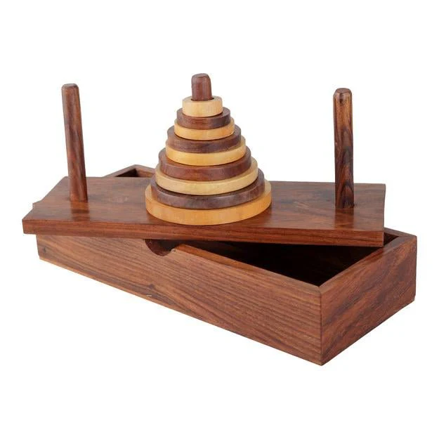 Wooden 9-Rings Tower of Hanoi Puzzle Game | Handmade (Brown) - Image 9