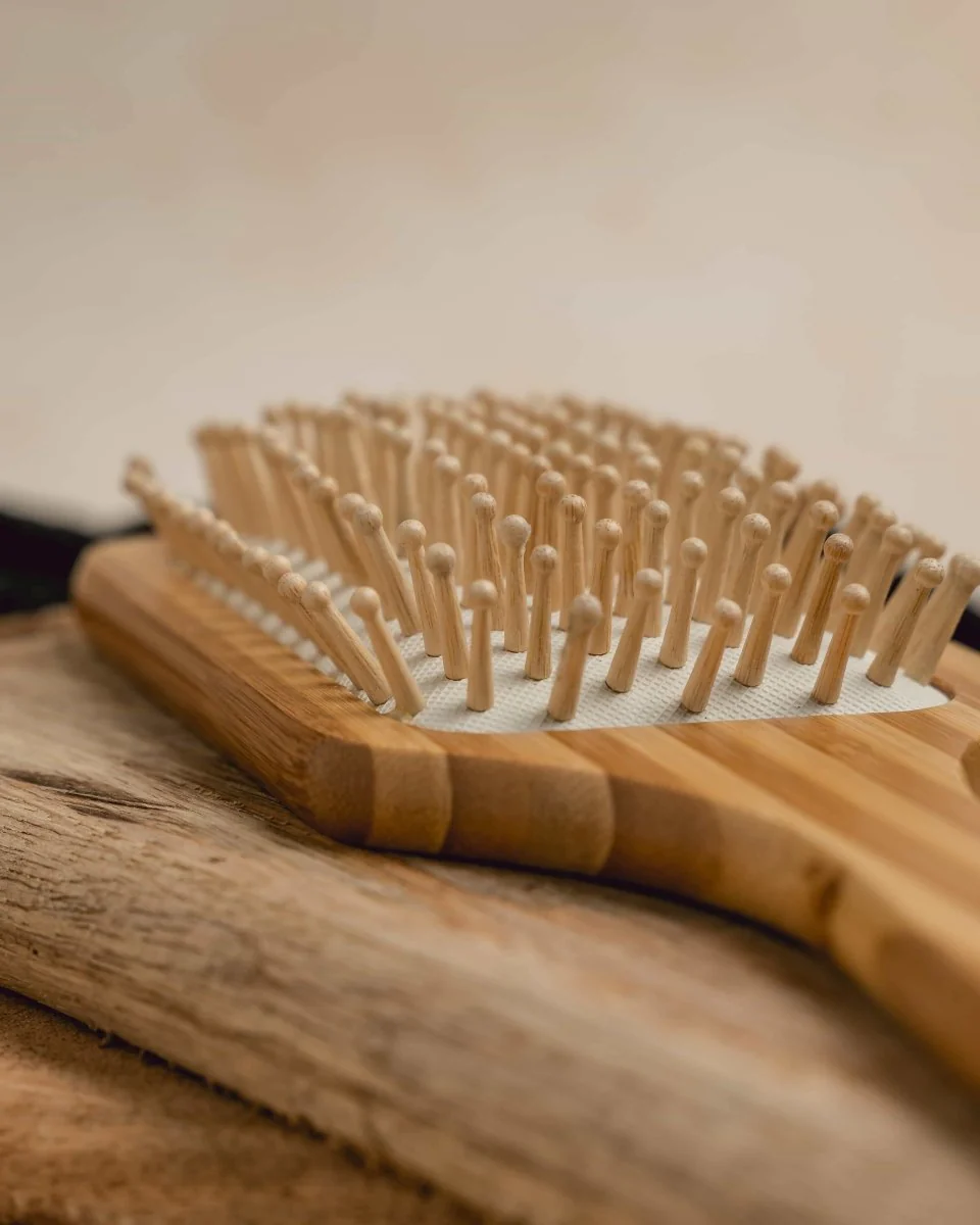 Organic B Rectangular Bamboo Paddle Hairbrush (Rubber Handle Solid) - Image 3