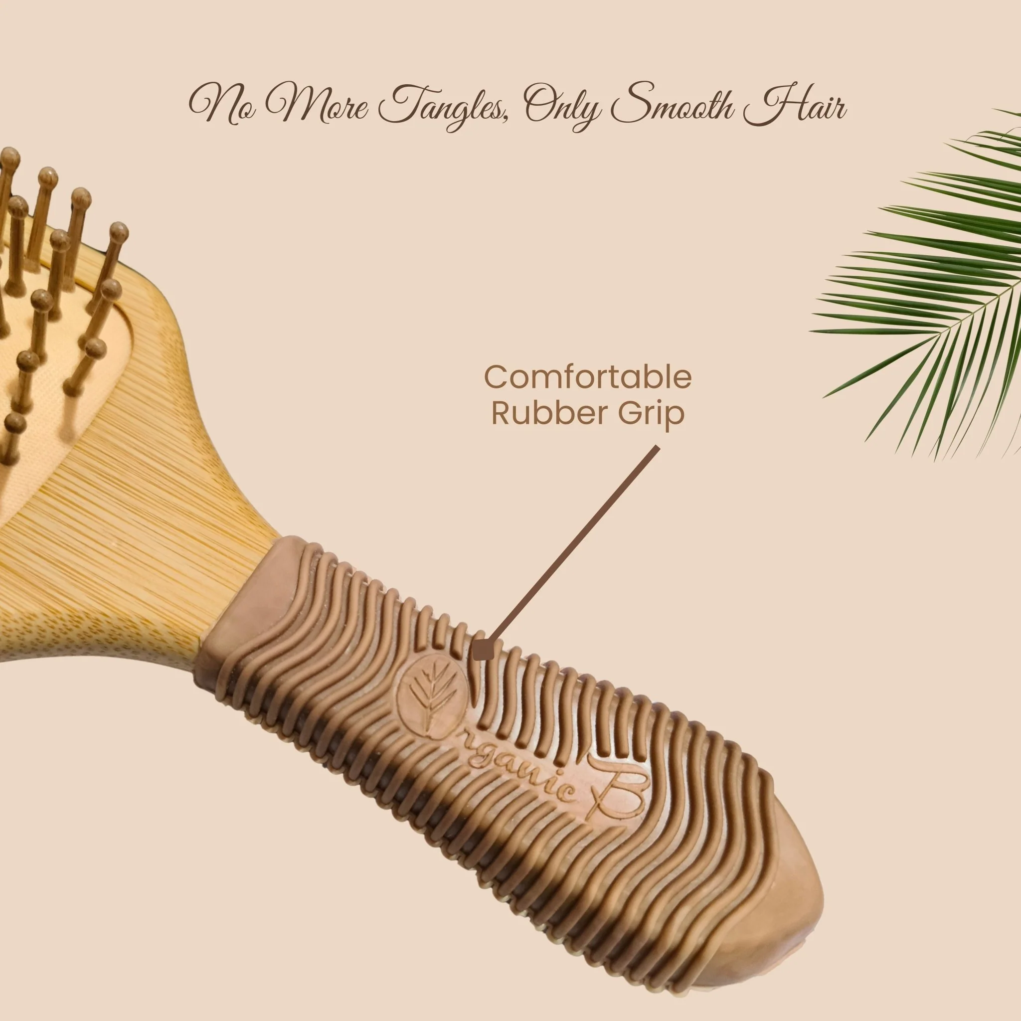 Organic B Rectangular Bamboo Paddle Hairbrush (Rubber Handle Solid) - Image 6