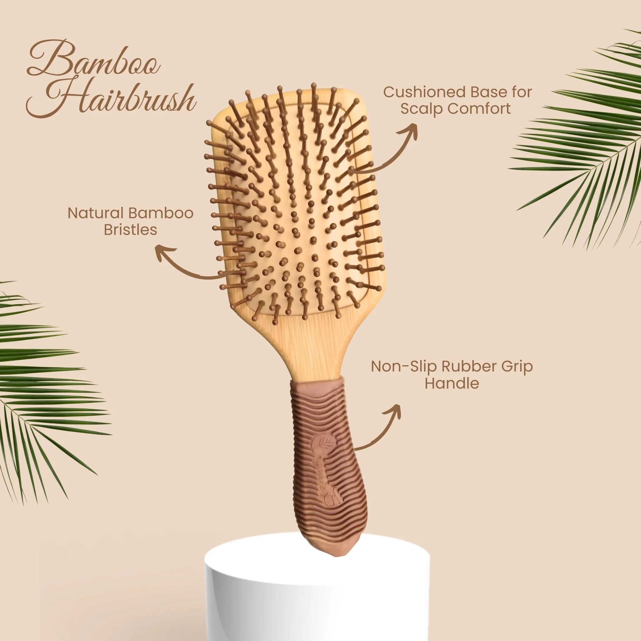 Organic B Rectangular Bamboo Paddle Hairbrush (Rubber Handle Solid) - Image 7