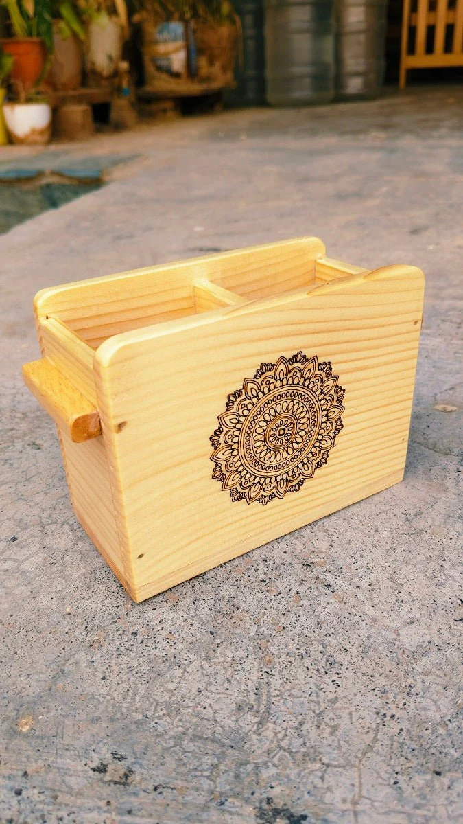 Wooden Cutlery Holder With Mandala Design | Kitchen Organiser - Image 3
