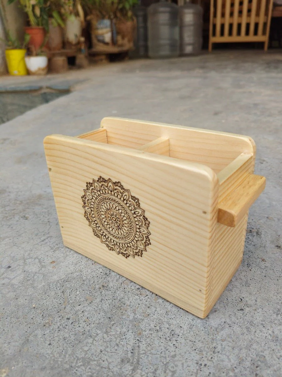 Wooden Cutlery Holder With Mandala Design | Kitchen Organiser - Image 5