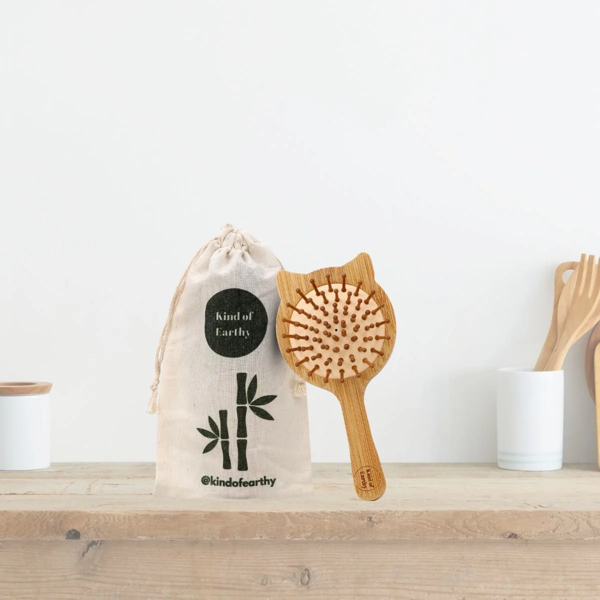 Wooden Kitty-Shaped Hair Brush | Kids & Travel-Friendly Detangler