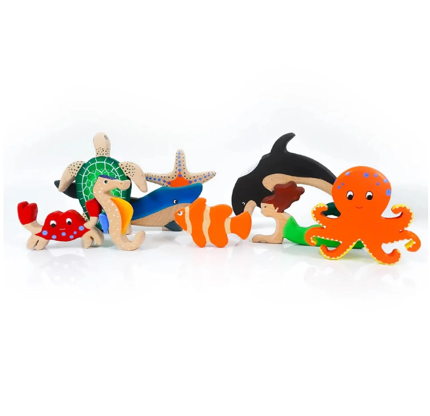 Wooden Ocean Animal Toys Set – Handcrafted Neem Wood Sea Creatures