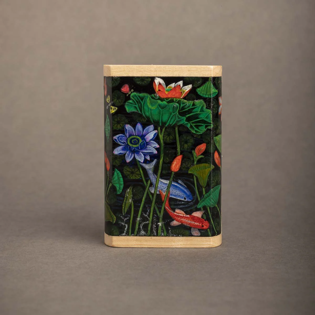 Wooden Pen Drive And Box Set with Hand Painted Koi Fish In Water - Image 2