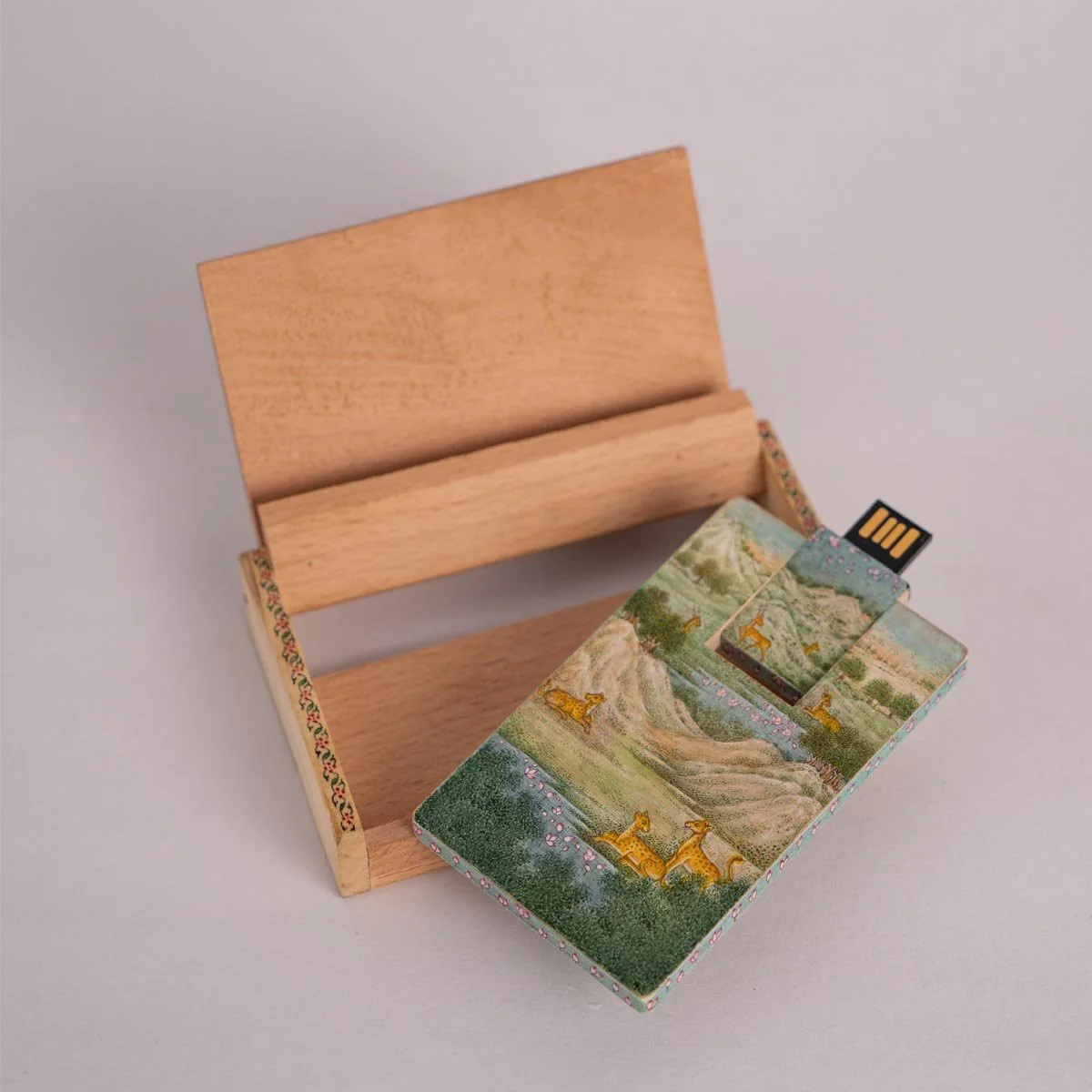 Wooden Pen Drive Box Set With Hand Painted Miniature Art - Image 3