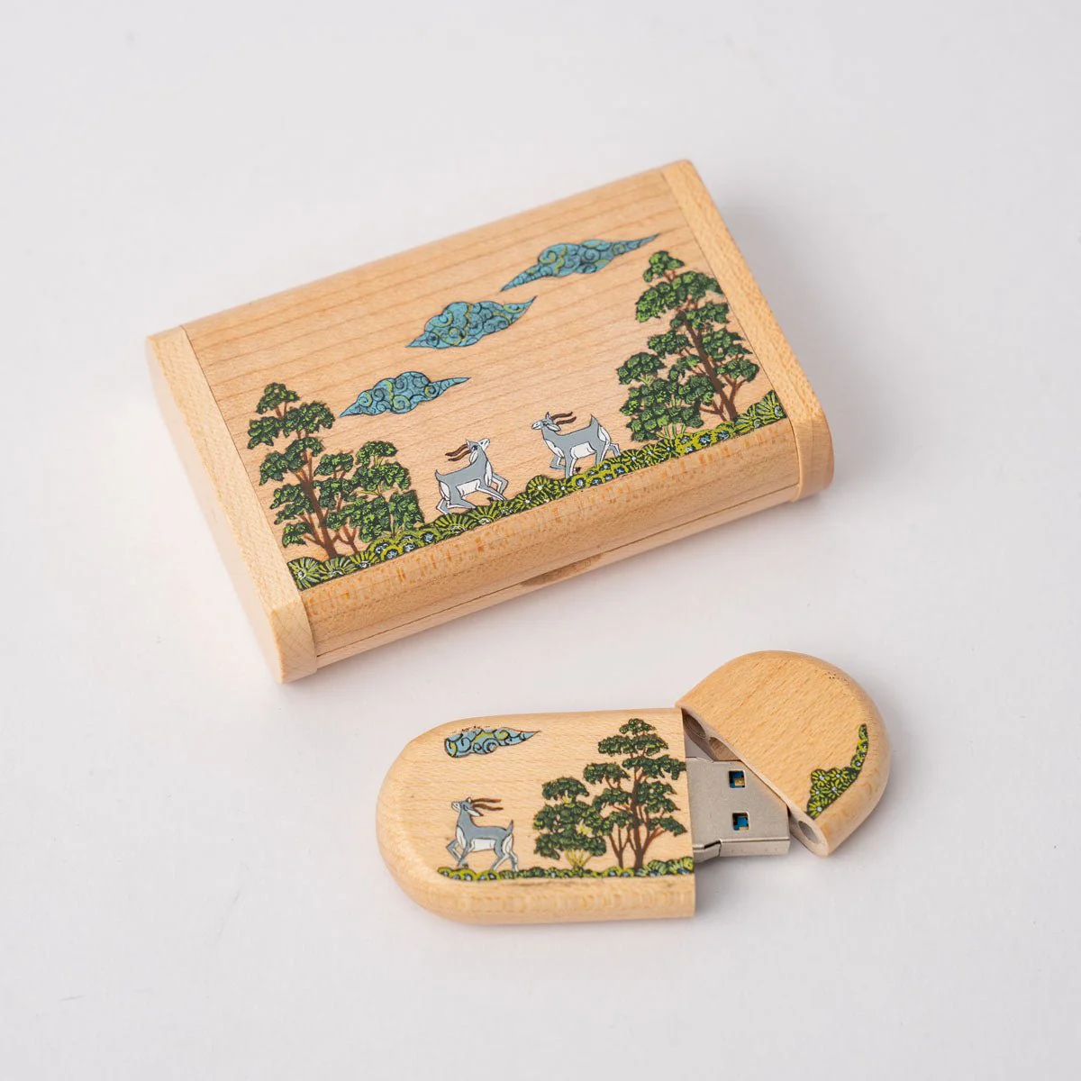Wooden Pen Drive Box Set with Hand Painted Miniature Art - Image 4