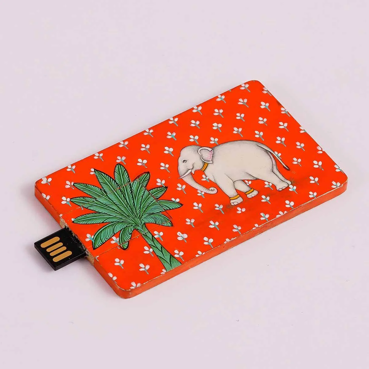 Wooden Pen Drive With Hand painted Palm Trees And Elephant - Image 2