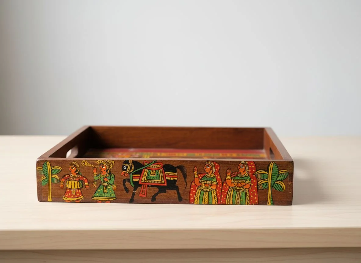 Wooden Phad Art Tray - Handpainted Serving Tray - Image 4
