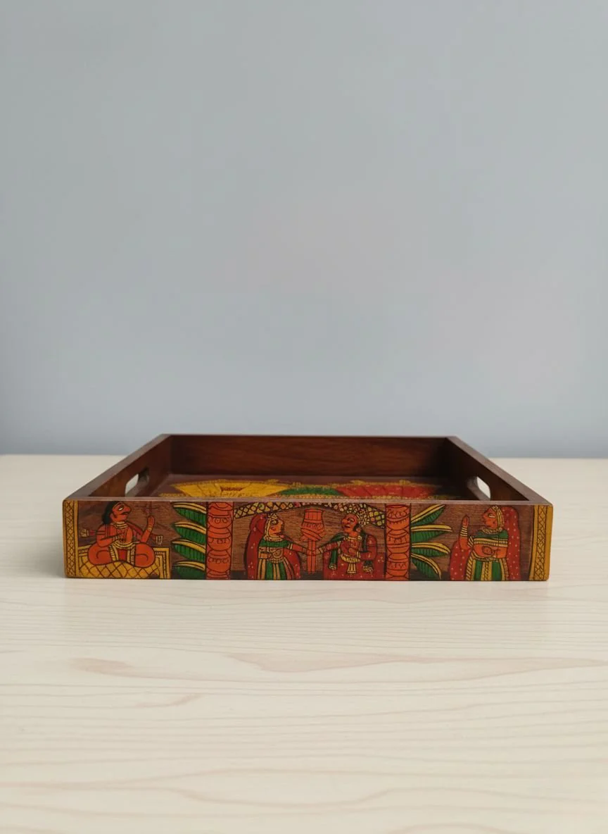 Wooden Phad Art Tray - Handpainted Serving Tray - Image 5