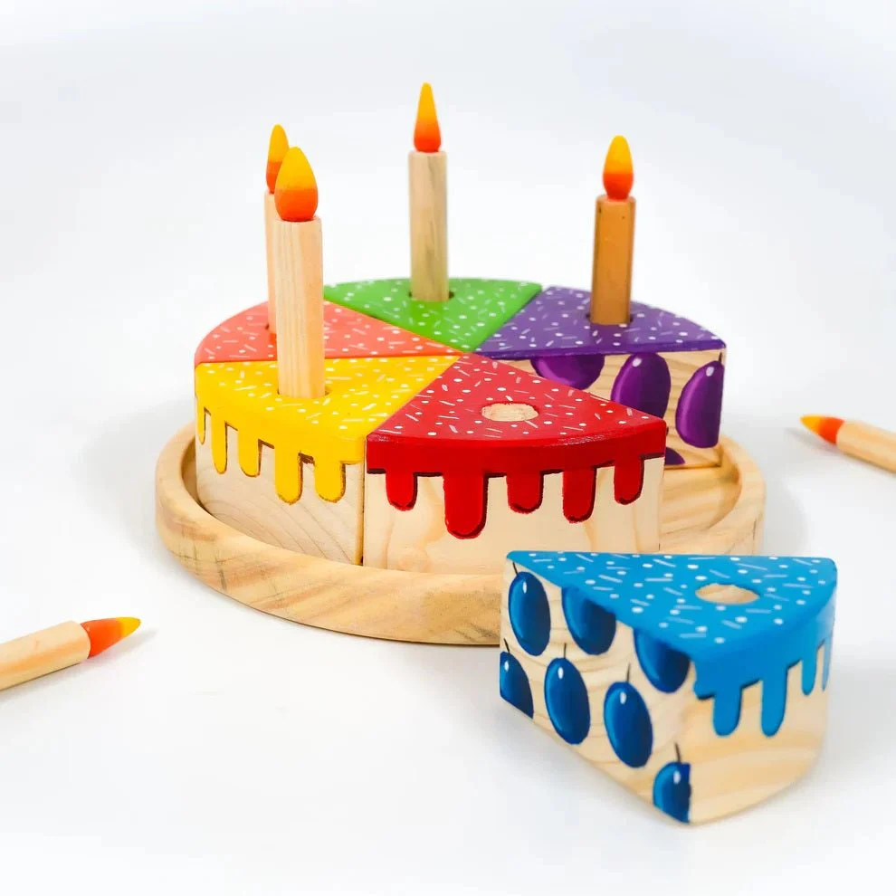Wooden Rainbow Fruit Cake Toy – Montessori Educational Play