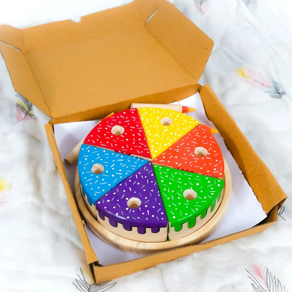 Wooden Rainbow Fruit Cake Toy – Montessori Educational Play - Image 6