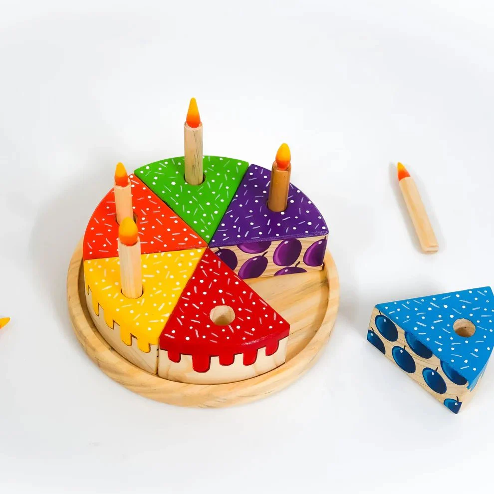 Wooden Rainbow Fruit Cake Toy – Montessori Educational Play - Image 7