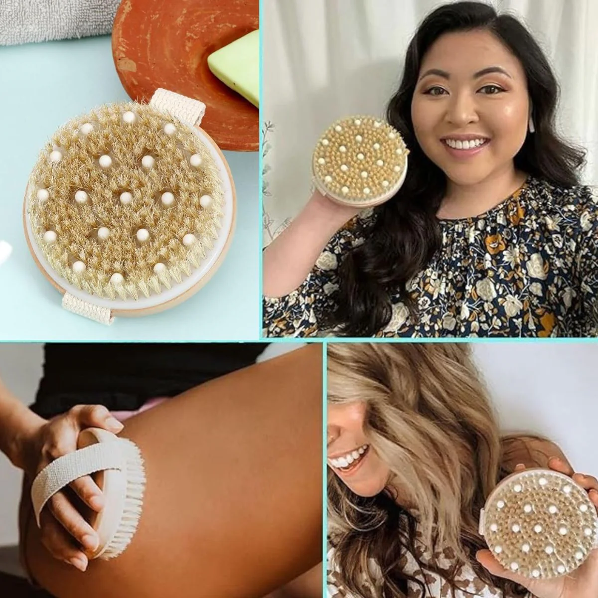 Wooden Round Dry Brush with Massager | Dual-Action Body Brush - Image 3
