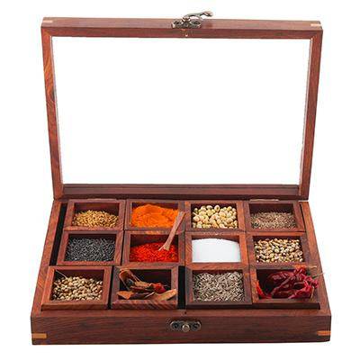 Sheesham Wood 12 Containers Spice Box with Spoon - Image 2