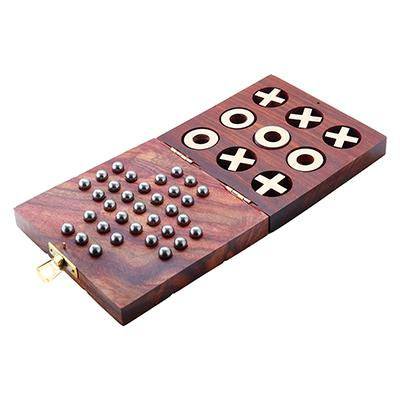 Wooden Tic Tac Toe & Solitaire Board Game | Travel Board Game - Image 10