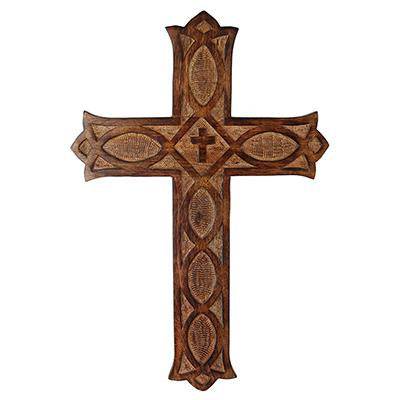 Antique Wooden Wall Hanging | French Cross Plaque - 18" x 12" - Image 4