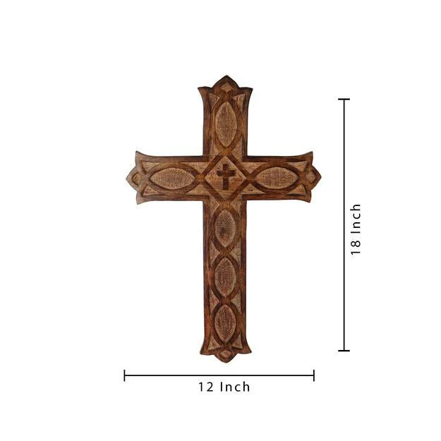 Antique Wooden Wall Hanging | French Cross Plaque - 18" x 12" - Image 8