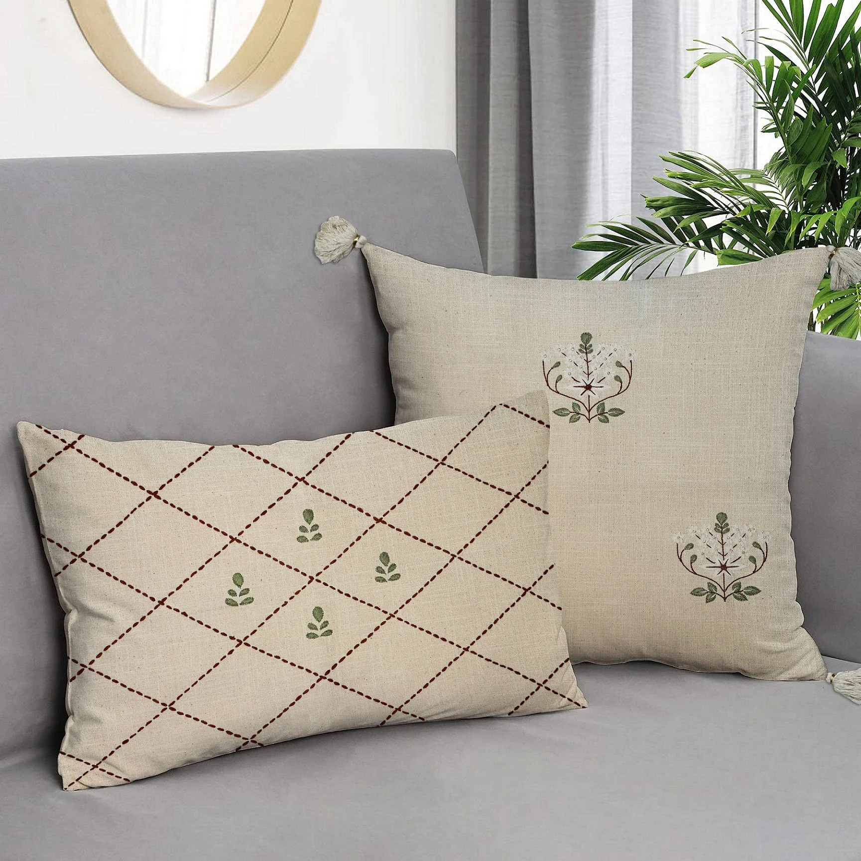 Xewali Cushion Cover | Hand-Embroidered Cotton Decorative Cushion - Image 2