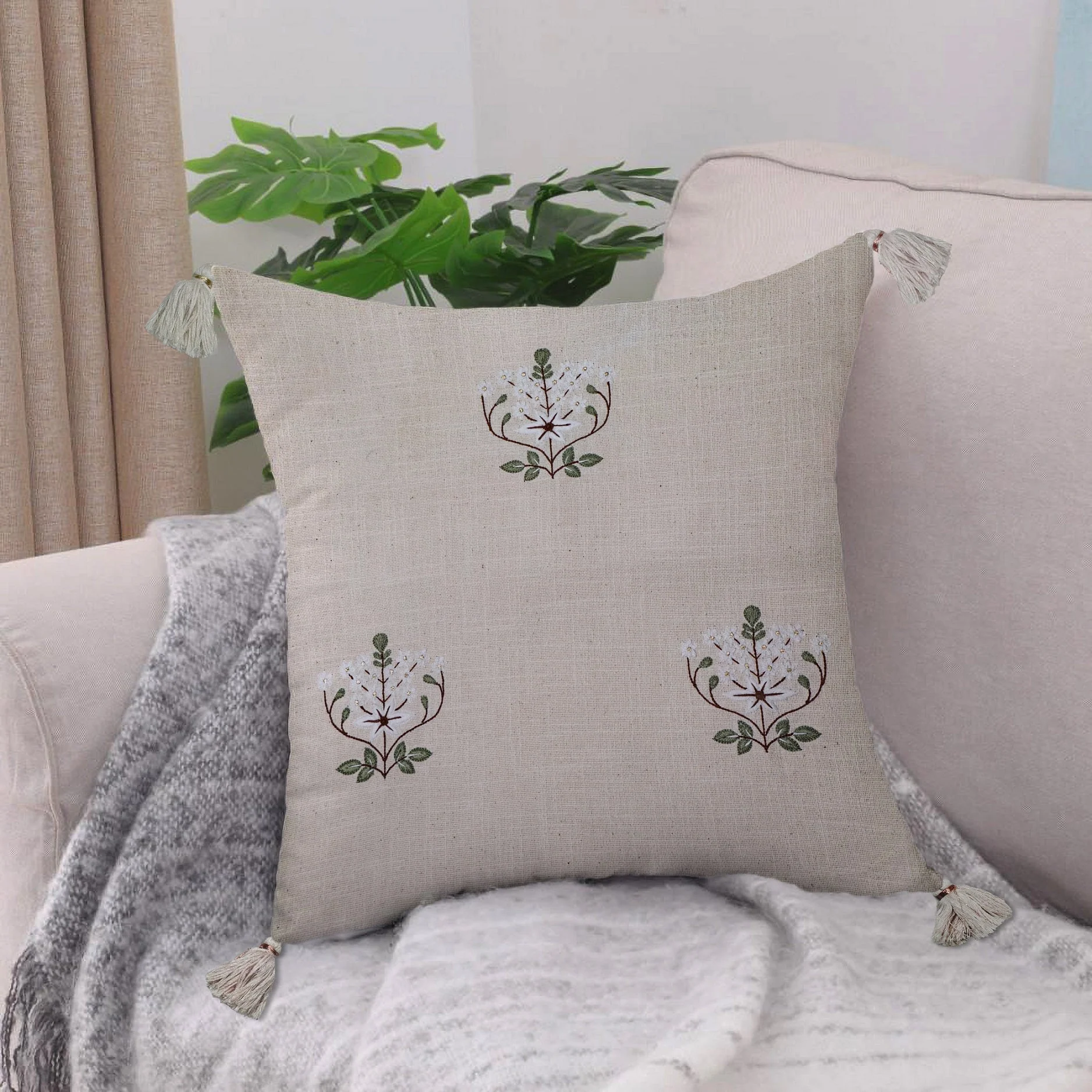 Xewali Cushion Cover | Hand-Embroidered Cotton Decorative Cushion - Image 3