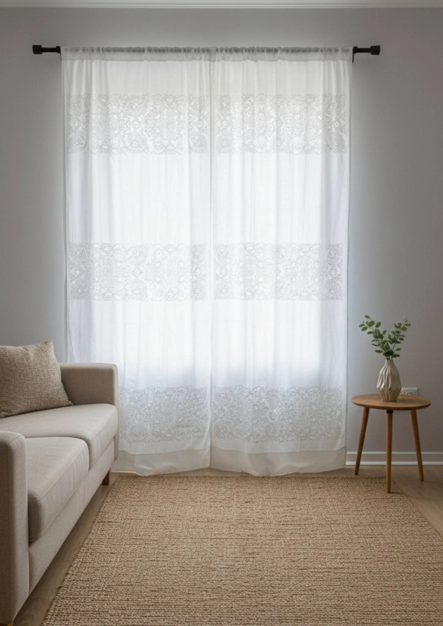 White Hand Embroidery Semi Sheer Curtain - Image 19