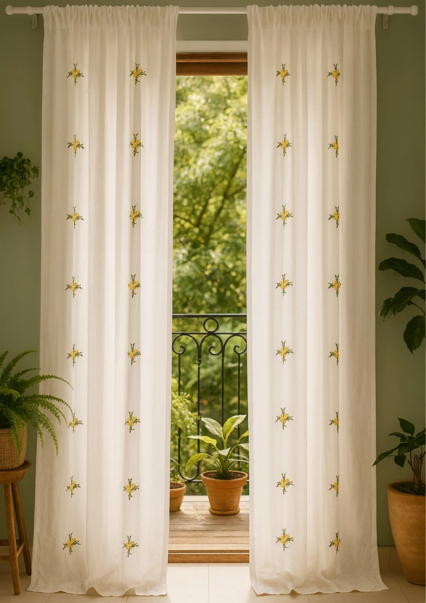 White Hand Embroidery Semi Sheer Curtain - Image 2