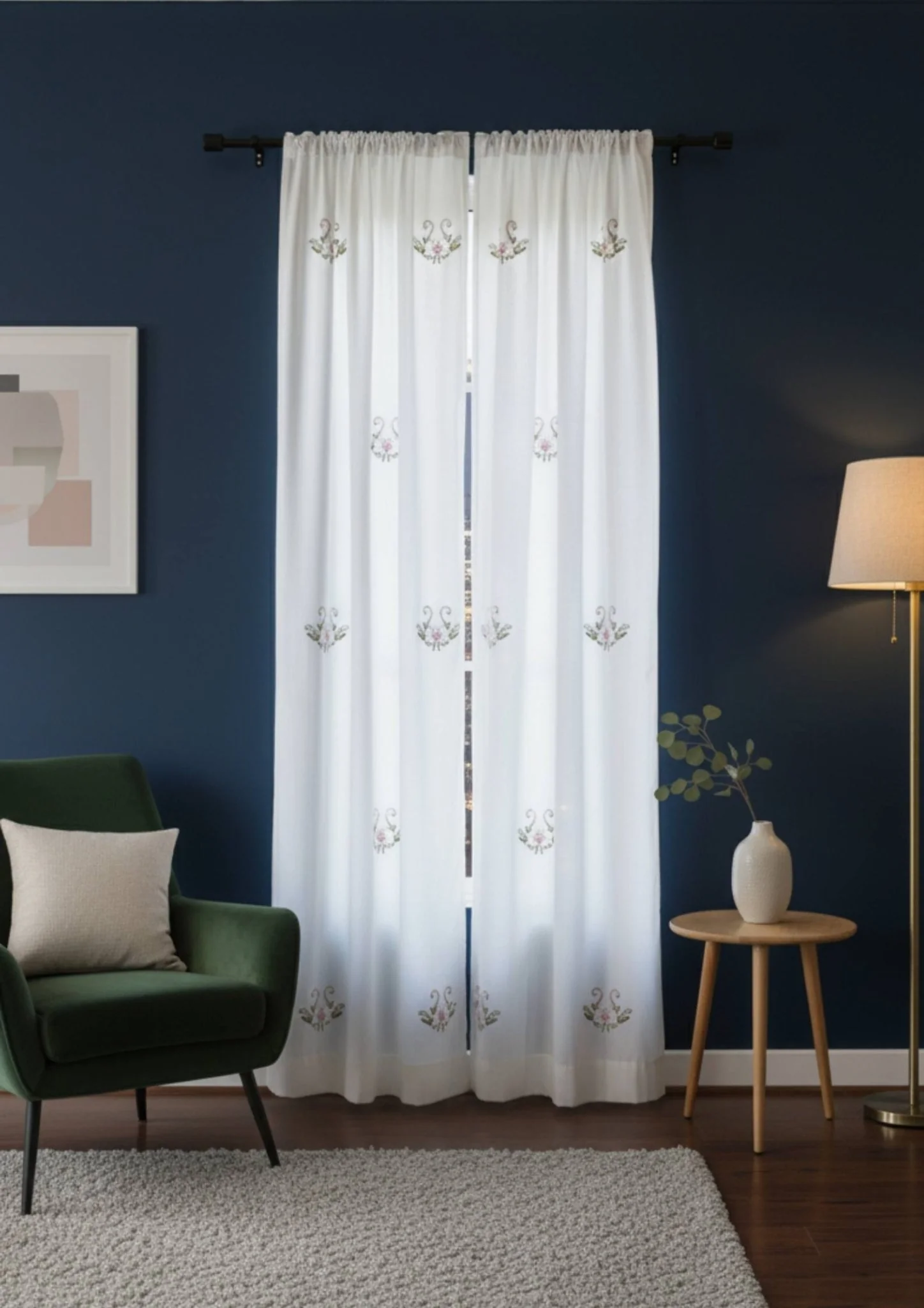 White Hand Embroidery Semi Sheer Curtain - Image 9