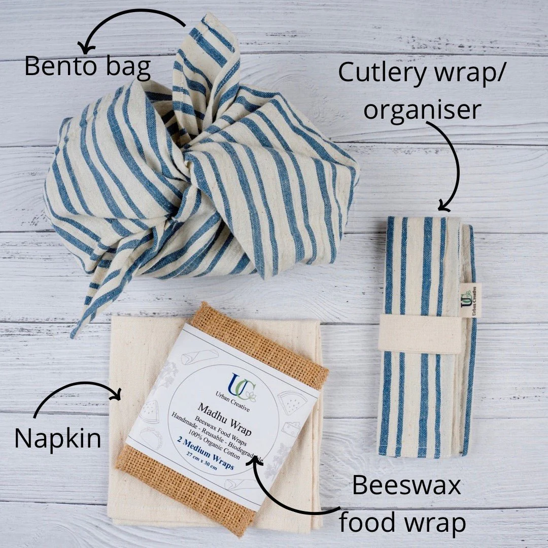 Zero Waste Bento Bag Kit ( Bento Bag+Cutlery Wrap+Beeswax Wrap+Napkin) - Image 7