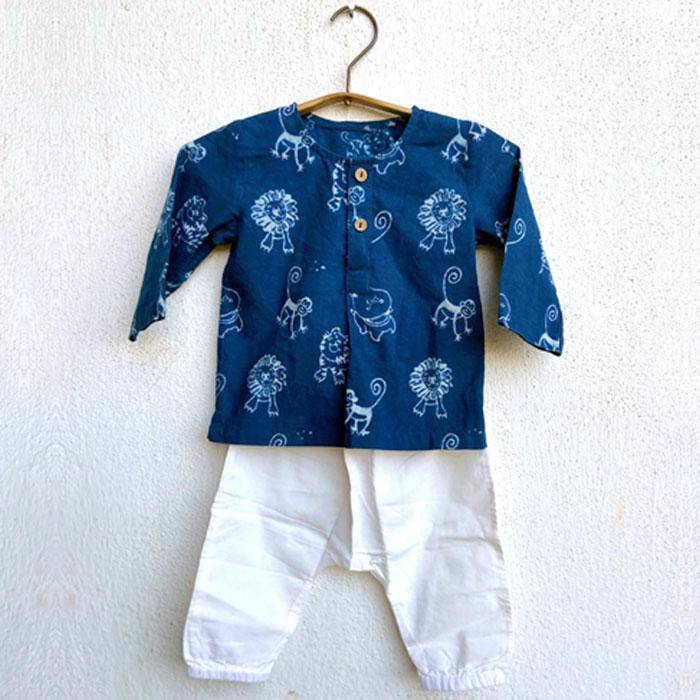 Zoo Print Indigo Kurta Set