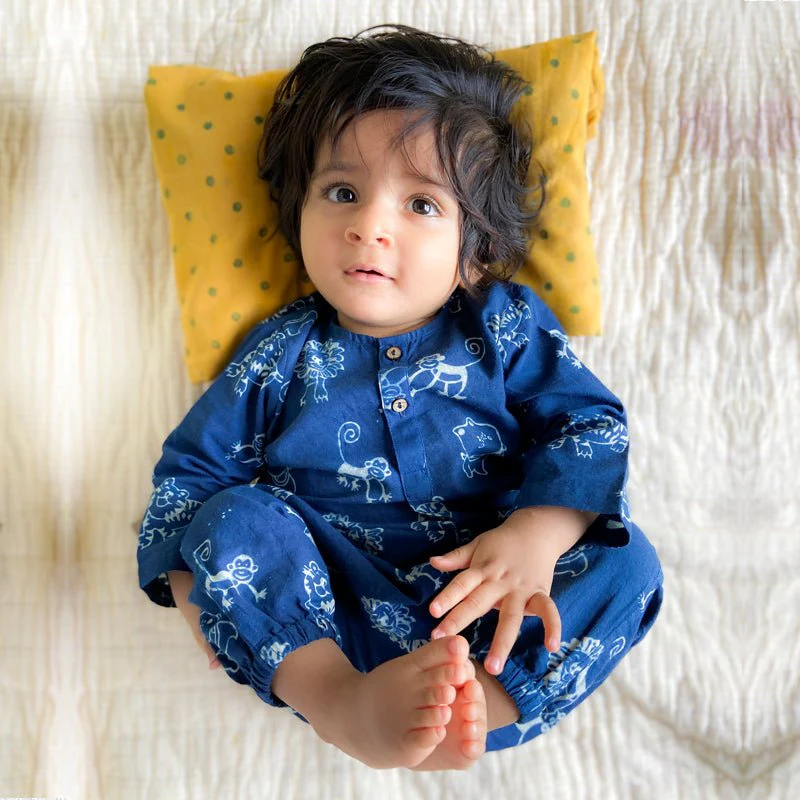 Zoo Print Indigo Kurta Set - Image 5